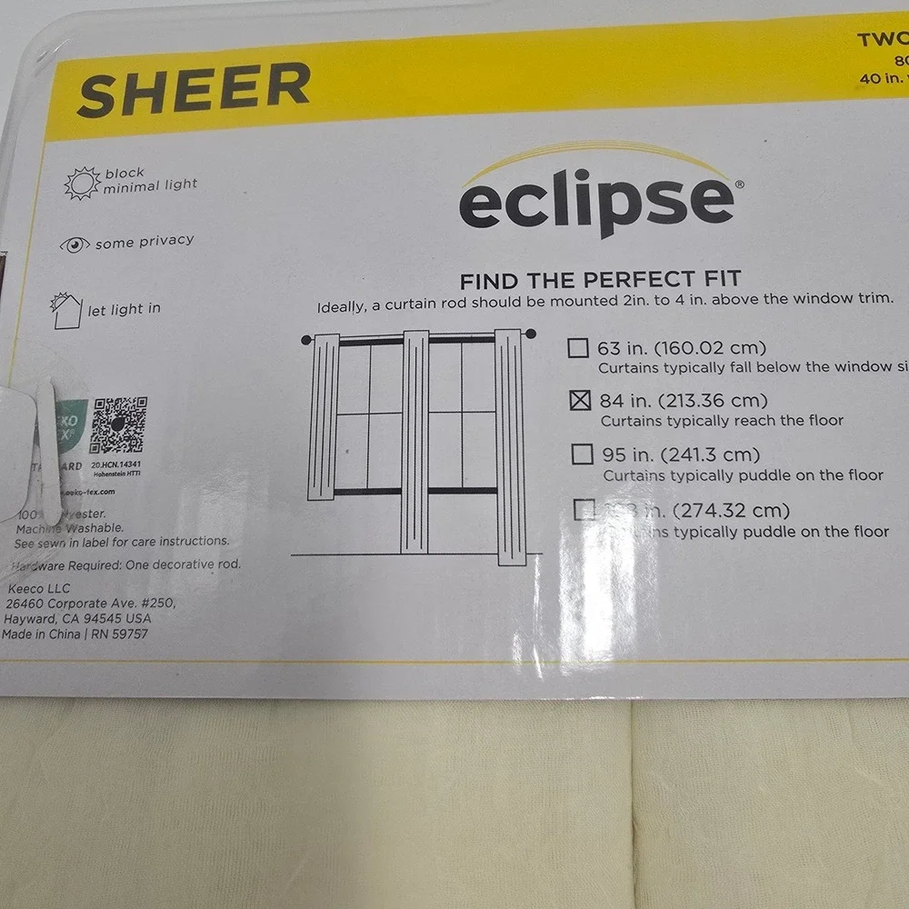 Eclipse 4 Sheer Curtain Panels 84x40 inch Crushed Voile Ivory Silver Grommets